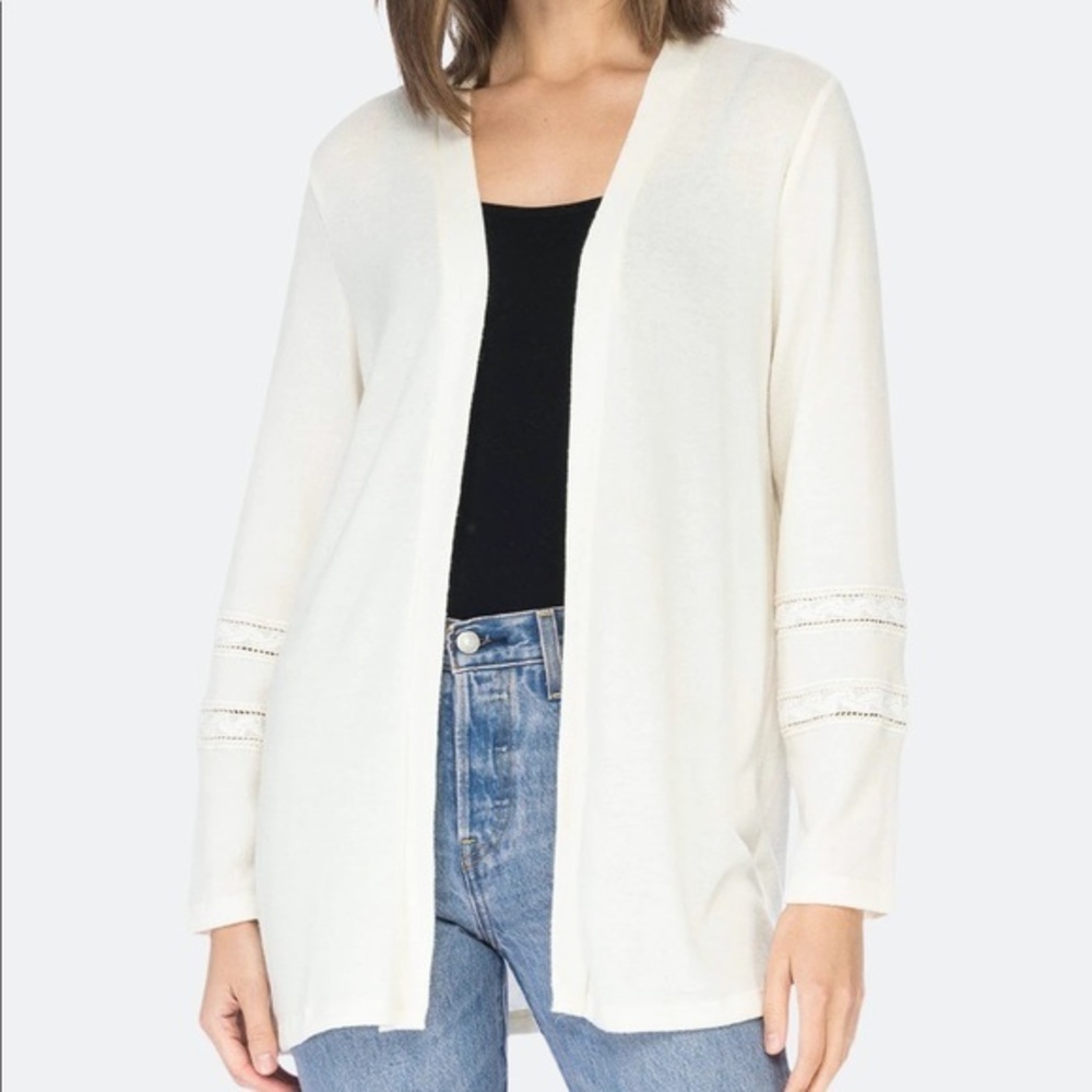 BOBEAU Susy Lace Inset Cardigan - NWT - Ivory - Picture 1 of 4